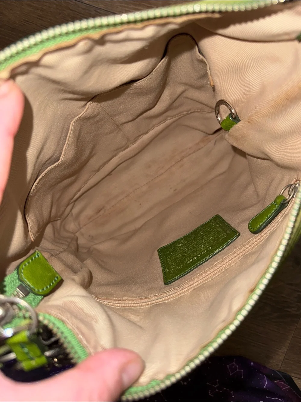 Coach Green 💚 #9362 crossbody bag with ladybug 🐞 keychain